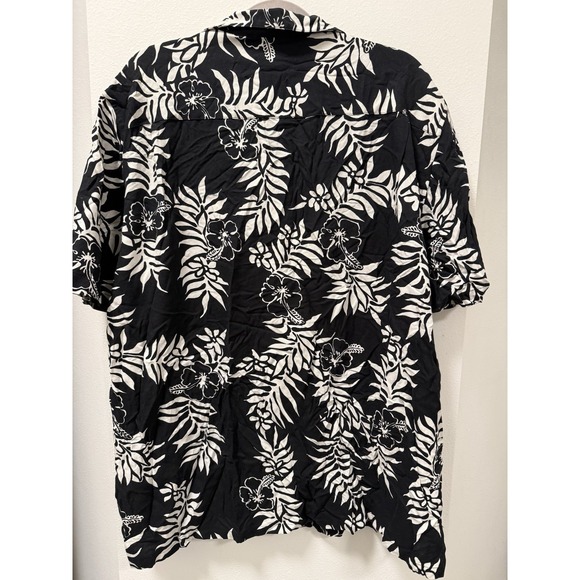 Vintage Silk Brand Hawaiian Button Up Camp Shirt Short Sleeve Black & White XXL - Picture 2 of 8